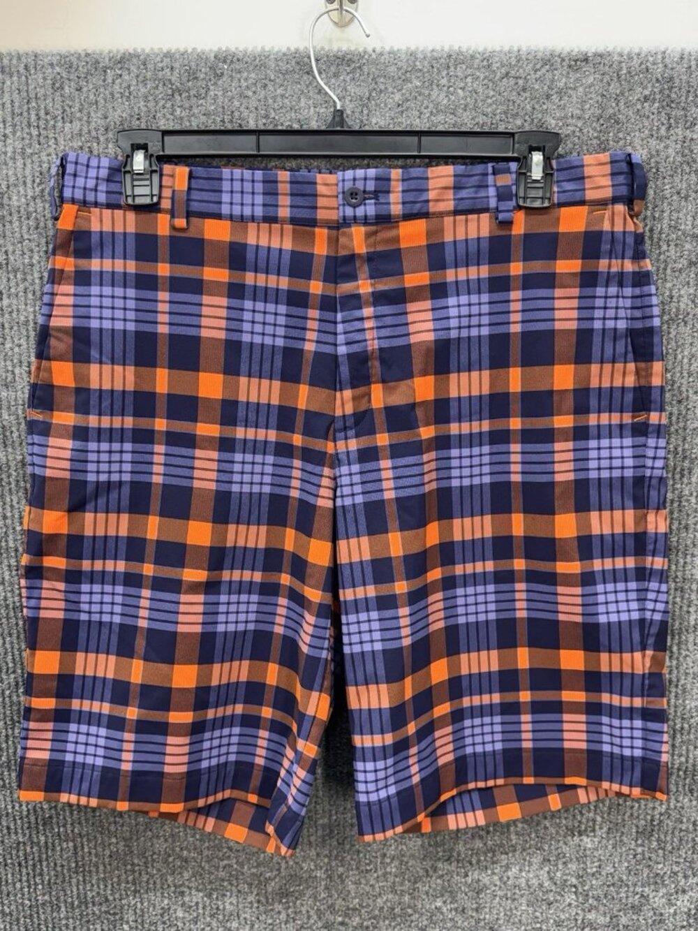 Nike Golf Tour Performance Shorts Men’s 36 Purple Orange Plaid Dri Fit Stretch